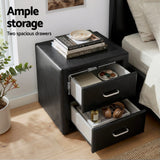 Artiss King Single Bed Frame Storage White Leather Gas Lift Bed Black Bedside Table Set - Low Angle