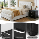Artiss King Single Bed Frame Storage White Leather Gas Lift Bed Black Bedside Table Set - Extra Image