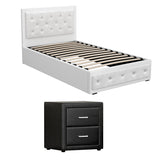 Artiss King Single Bed Frame Storage White Leather Gas Lift Bed Black Bedside Table Set - Extra Image