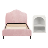 Artiss King Single Storage Bed Frame Velvet with Bedside Table Pink - Side View