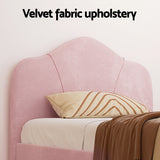 Artiss King Single Storage Bed Frame Velvet with Bedside Table Pink - Top-Down View