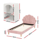 Artiss Bed Frame King Single with Bedside Table Set Scallop Headboard Pink Velvet Fabric Beds Base - Front View