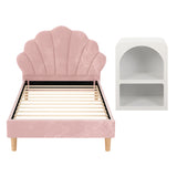Artiss Bed Frame King Single with Bedside Table Set Scallop Headboard Pink Velvet Fabric Beds Base - Side View