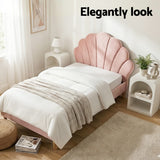 Artiss Bed Frame King Single with Bedside Table Set Scallop Headboard Pink Velvet Fabric Beds Base - Top-Down View