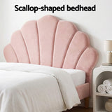 Artiss Bed Frame King Single with Bedside Table Set Scallop Headboard Pink Velvet Fabric Beds Base - 45-Degree Angle