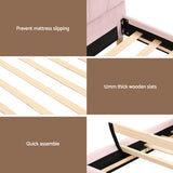 Artiss Bed Frame King Single with Bedside Table Set Scallop Headboard Pink Velvet Fabric Beds Base - Rear View