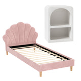 Artiss Bed Frame King Single with Bedside Table Set Scallop Headboard Pink Velvet Fabric Beds Base - Close-Up Angle