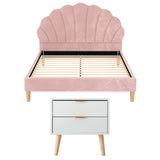 Artiss Double Bed Frame Scallop Headboard Pink Velvet with 2 Drawer Bedside Table - Side View