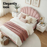 Artiss Double Bed Frame Scallop Headboard Pink Velvet with 2 Drawer Bedside Table - Top-Down View