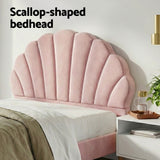 Artiss Double Bed Frame Scallop Headboard Pink Velvet with 2 Drawer Bedside Table - 45-Degree Angle