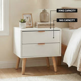 Artiss Double Bed Frame Scallop Headboard Pink Velvet with 2 Drawer Bedside Table - Rear View