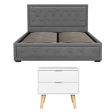 Artiss Upholstered Queen Gas Lift Storage Bed Frame with 2-Drawer Bedside Table Set - Side View