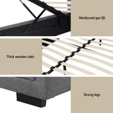 Artiss Upholstered Queen Gas Lift Storage Bed Frame with 2-Drawer Bedside Table Set - Rear View