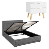 Artiss Upholstered Queen Gas Lift Storage Bed Frame with 2-Drawer Bedside Table Set - Extra Image
