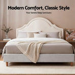 Artiss Queen Bed Frame with Storage Scalloped Velvet Headboard Wooden Platform Base