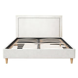Artiss Queen Bed Frame Platform Bed Base Upholstered Headboard Linen Fabric Beige - Side View