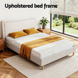Artiss Queen Bed Frame Platform Bed Base Upholstered Headboard Linen Fabric Beige - Top-Down View