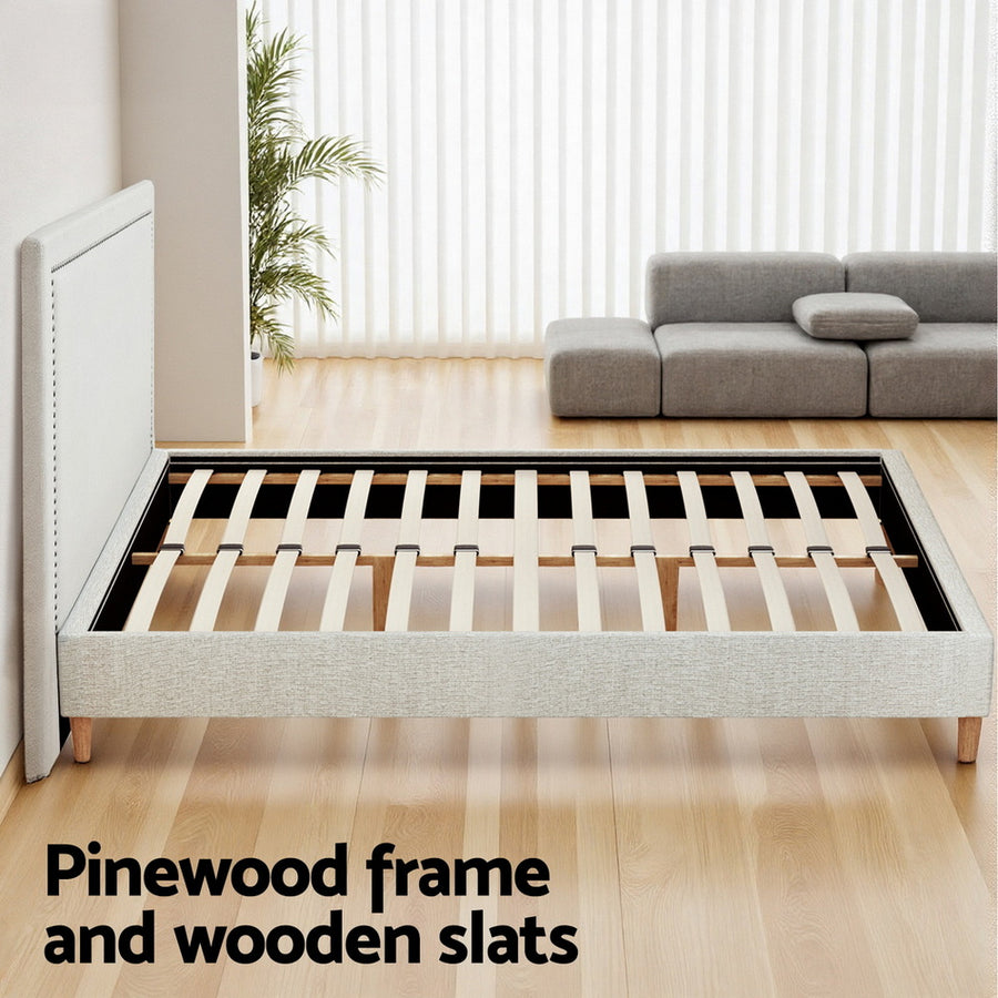 Artiss Queen Bed Frame Platform Bed Base Upholstered Headboard Linen Fabric Beige