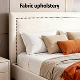 Artiss Queen Bed Frame Platform Bed Base Upholstered Headboard Linen Fabric Beige - Rear View