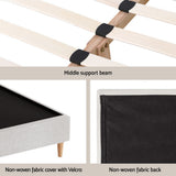 Artiss Queen Bed Frame Platform Bed Base Upholstered Headboard Linen Fabric Beige - Close-Up Angle