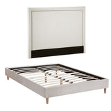 Artiss Queen Bed Frame Platform Bed Base Upholstered Headboard Linen Fabric Beige - Low Angle