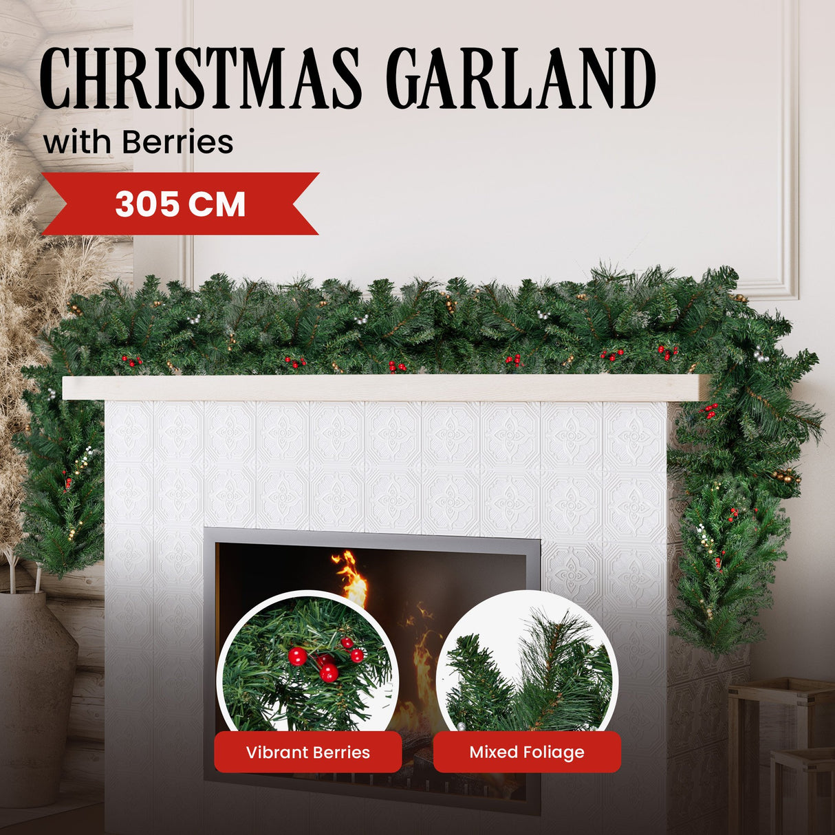 Christabelle Christmas Garland with Berries - 305cm