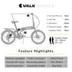 2023 VALK Shuttle 5 Electric Folding Bike, 20' Tyres, Shimano 7-Speed, Dark Grey