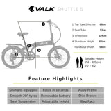 2023 VALK Shuttle 5 Electric Folding Bike, 20' Tyres, Shimano 7-Speed, Dark Grey - Rear View