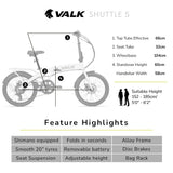 2023 VALK Shuttle 5 Electric Folding Bike, 20' Tyres, Shimano 7-Speed, White - Rear View