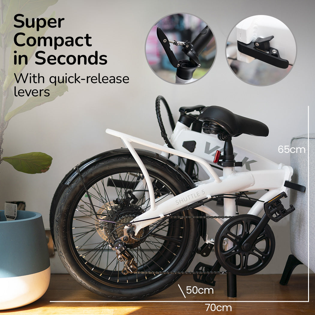 2023 VALK Shuttle 5 Electric Folding Bike, 20' Tyres, Shimano 7-Speed, White