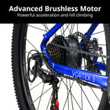 VALK Vortex 3 Electric Bike, Medium Frame Mountain ebike, Blue - Side View