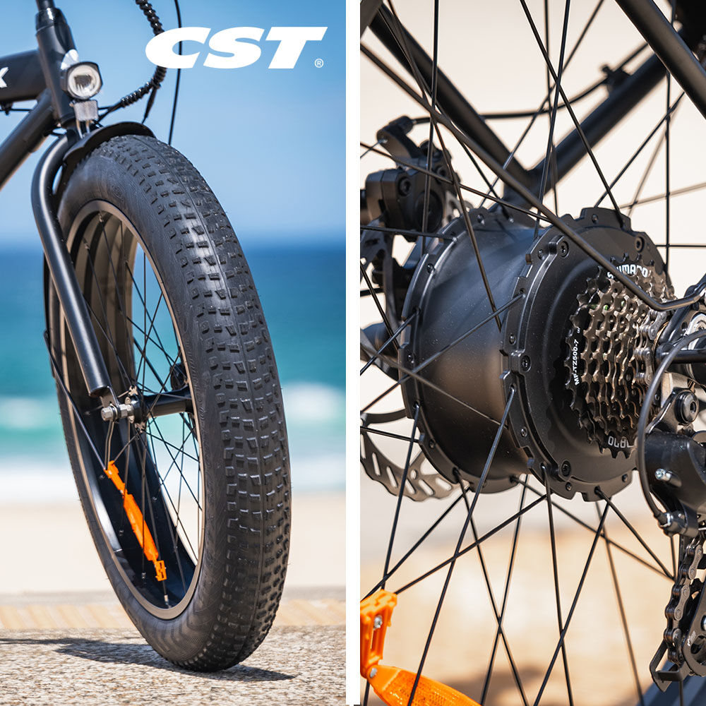 VALK Electric Fat Tyre Cruiser Bike, eBike with Throttle, Matte Black