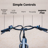VALK Electric Fat Tyre Cruiser Bike, eBike with Throttle, Tektro Hydraulic Brakes, Blue - Side View