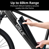 VALK Vortex 3 Electric Bike, Medium Frame Mountain ebike, Gunmetal Grey - Close-Up Angle