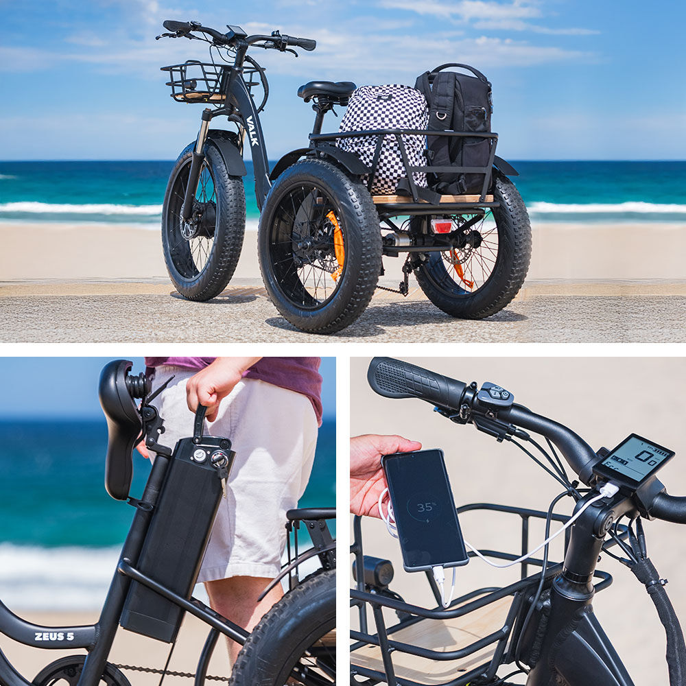 VALK Electric Fat Tyre Tricycle, 500W, Throttle, Hydraulic Disc Brakes, Alloy Frame, Suspension, Black
