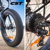 VALK Electric Fat Tyre Cruiser Bike, Step-Through eBike with Throttle, Tektro Hydraulic Brakes, Matte Black - Close-Up Angle