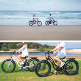 VALK Electric Fat Tyre Cruiser Bike, Step-Through eBike with Throttle, Tektro Hydraulic Brakes, White - Top-Down View