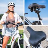 VALK Electric Fat Tyre Cruiser Bike, Step-Through eBike with Throttle, Tektro Hydraulic Brakes, White - 45-Degree Angle