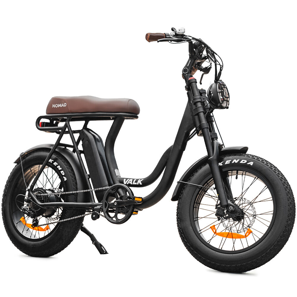 VALK Nomad Electric Fat Tyre Bike, 350W, 32km/hr, Throttle ebike, Disc Brakes, Step-Through Alloy, Shimano 7 spd, 20x4' Kenda Tyres, Suspension, Black