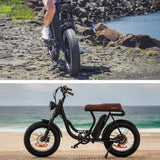 VALK Nomad Electric Fat Tyre Bike, 350W, 32km/hr, Throttle ebike, Disc Brakes, Step-Through Alloy, Shimano 7 spd, 20x4' Kenda Tyres, Suspension, Black