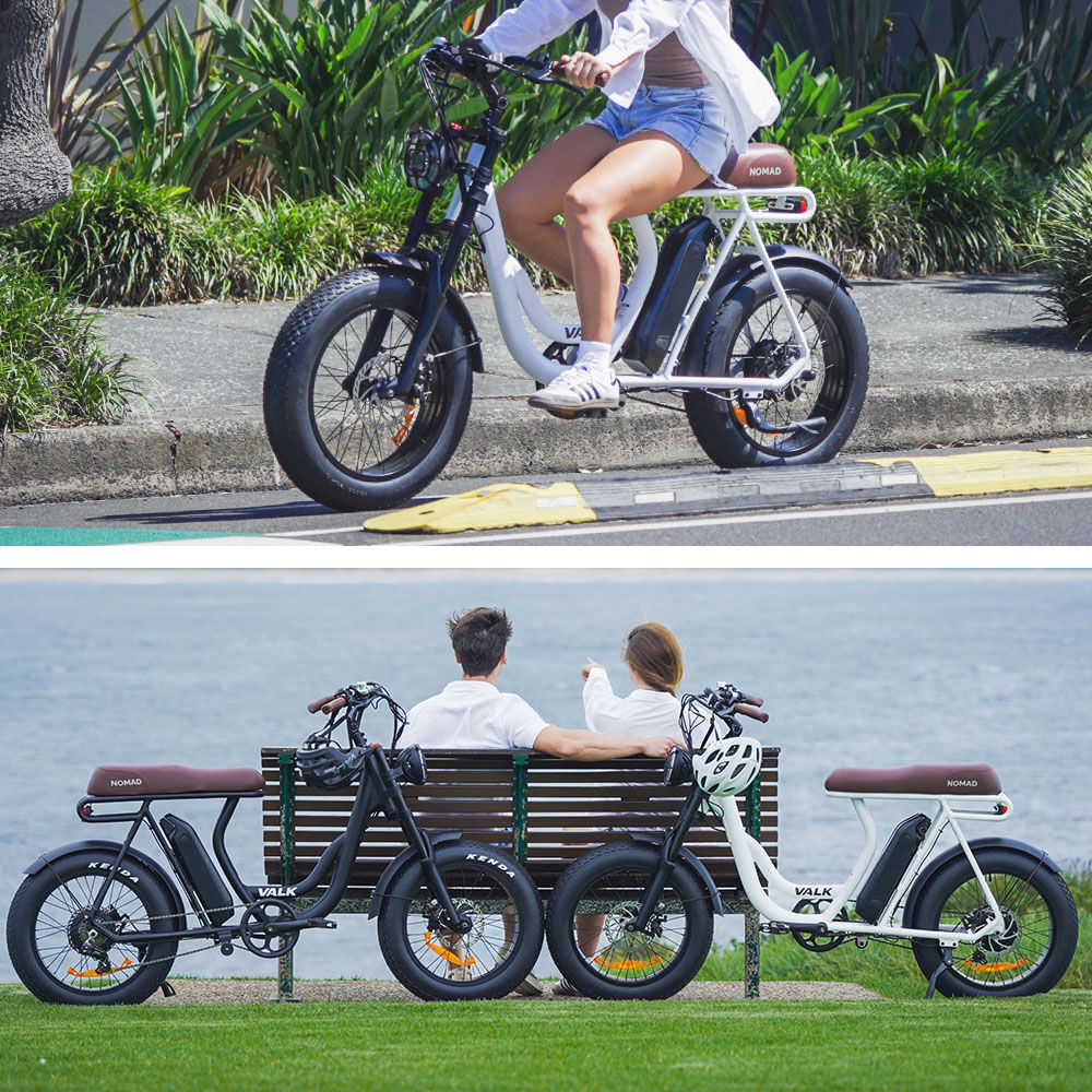 VALK Nomad Electric Fat Tyre Bike, 350W, 32km/hr, Throttle ebike, Disc Brakes, Step-Through Alloy, Shimano 7 spd, 20x4' Kenda Tyres, Suspension, White