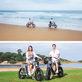 VALK Nomad Electric Fat Tyre Bike, 350W, 32km/hr, Throttle ebike, Disc Brakes, Step-Through Alloy, Shimano 7 spd, 20x4' Kenda Tyres, Suspension, White - Top-Down View