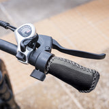 VALK Nomad Electric Fat Tyre Bike, 500W, 45km/hr, Throttle ebike, Disc Brakes, Shimano 7 spd, 20x4' Kenda Tyres, Suspension, Black - Close-Up Angle