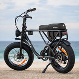 VALK Nomad Electric Fat Tyre Bike, 500W, 45km/hr, Throttle ebike, Disc Brakes, Shimano 7 spd, 20x4' Kenda Tyres, Suspension, Black - Front View