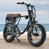 VALK Nomad Electric Fat Tyre Bike, 500W, 45km/hr, Throttle ebike, 20x4' Kenda Tyres, Shimano 7 spd, Suspension, Black - Front View