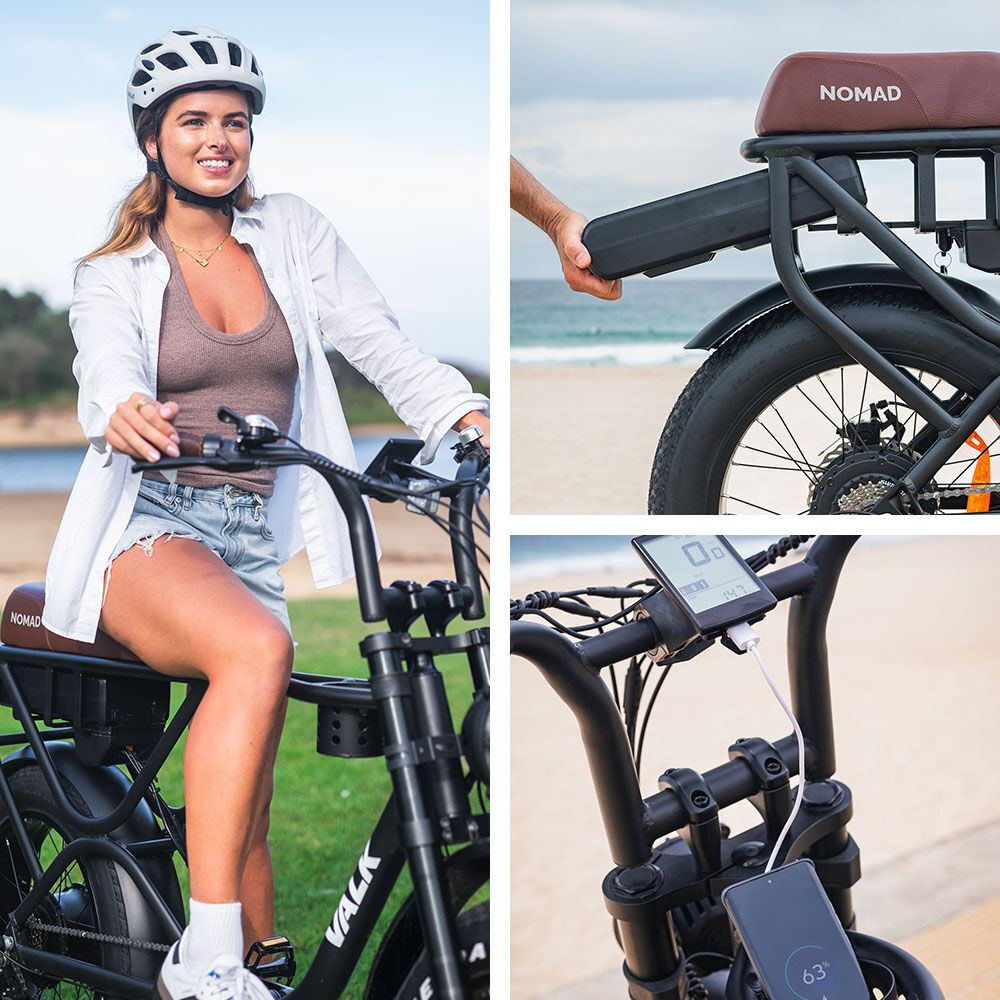 VALK Nomad Electric Fat Tyre Bike, 500W, 45km/hr, Throttle ebike, 20x4' Kenda Tyres, Shimano 7 spd, Suspension, Black