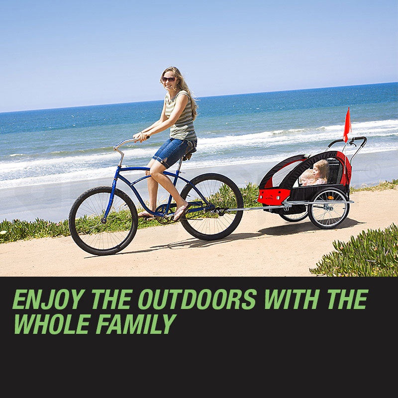 Tag-along Kids Bike Trailer Child Bicycle Pram Stroller Children Jogger Red