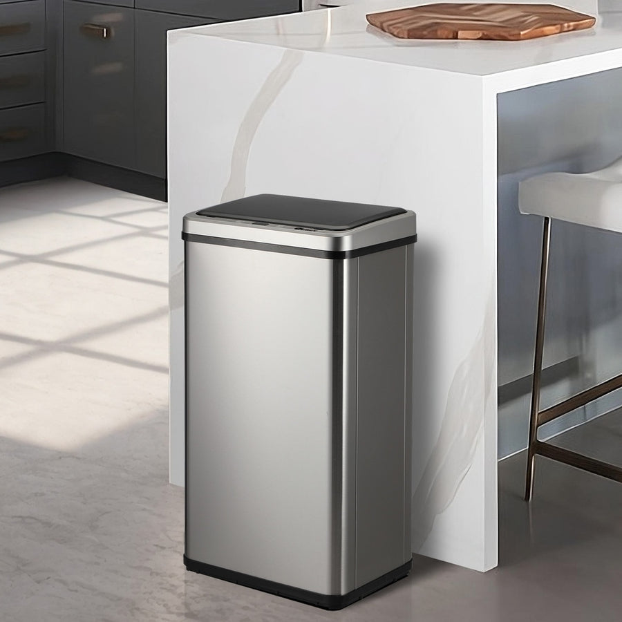 Oikiture 40L Motion Sensor Bin Automatic Rubbish Can Silver, image 3