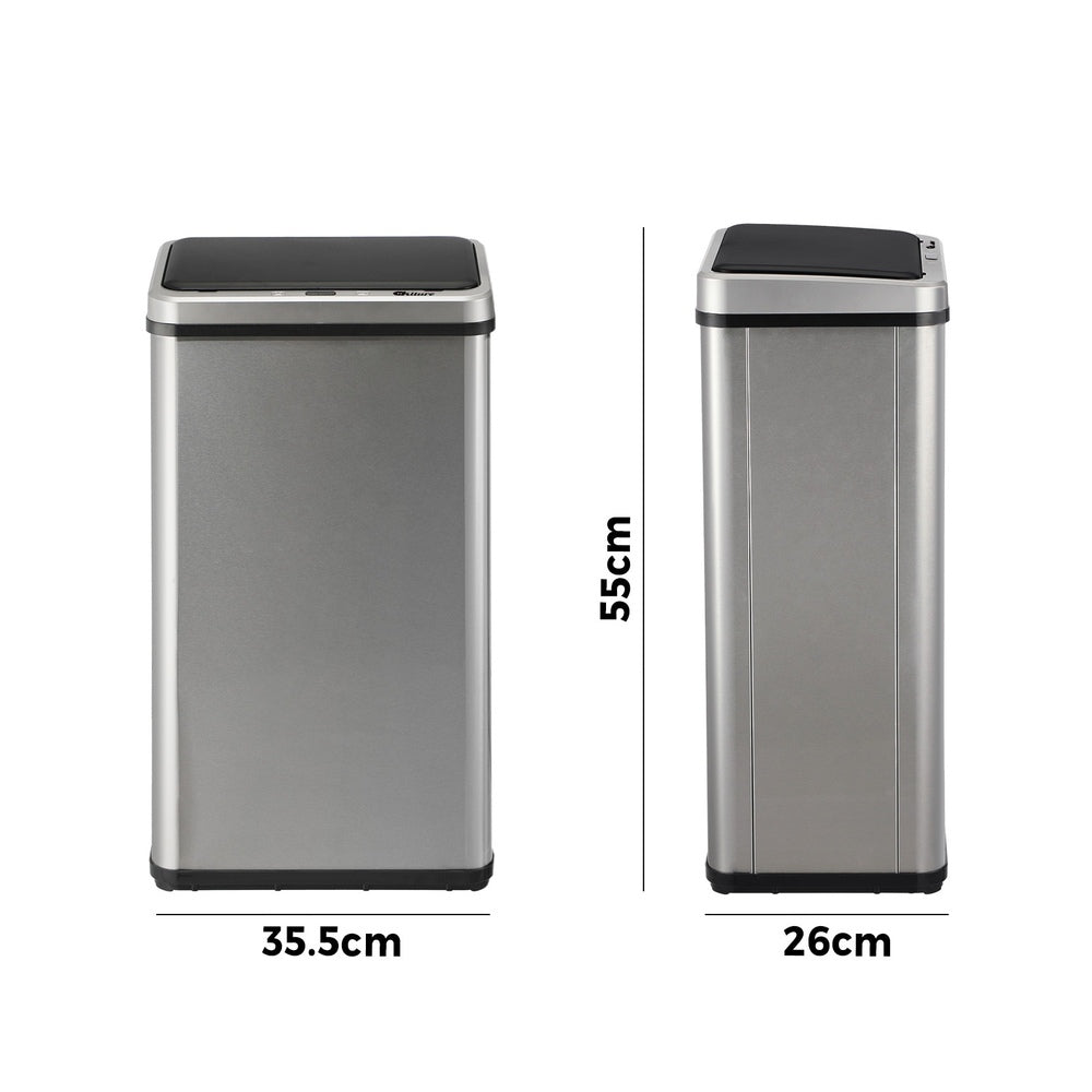 Oikiture 40L Motion Sensor Bin Automatic Rubbish Can Silver