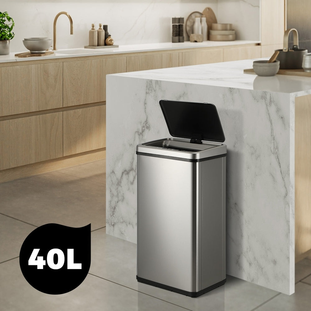 Oikiture 40L Motion Sensor Bin Automatic Rubbish Can Silver